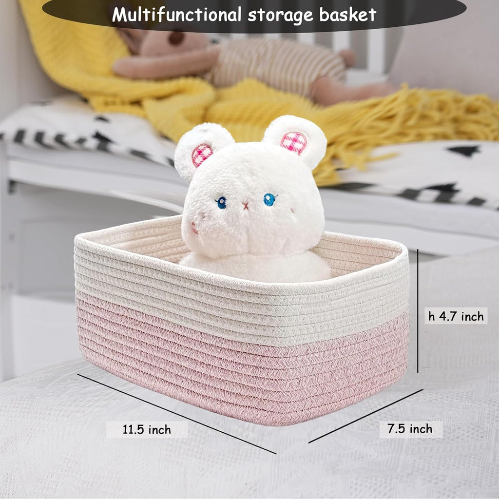 COMFY-HOMI 11.5"x7.5"x4.7" Storage Baskets for Organizing | Cotton Rope Woven Basket | Toy Storage Bin Box | Basket for Shelves, Closet Organizer Bin, Decorative Closet Shelf, 1 Pack white/pink