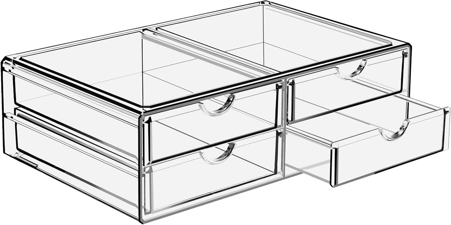 Sorbus Large Stackable Acrylic Drawers - 4 Clear Storage Drawers for Organizing Make up, Nail Polish, Hair Accessories, and Beauty Supplies - Makeup Organizer for Vanity, Bathroom Organizer Countertop