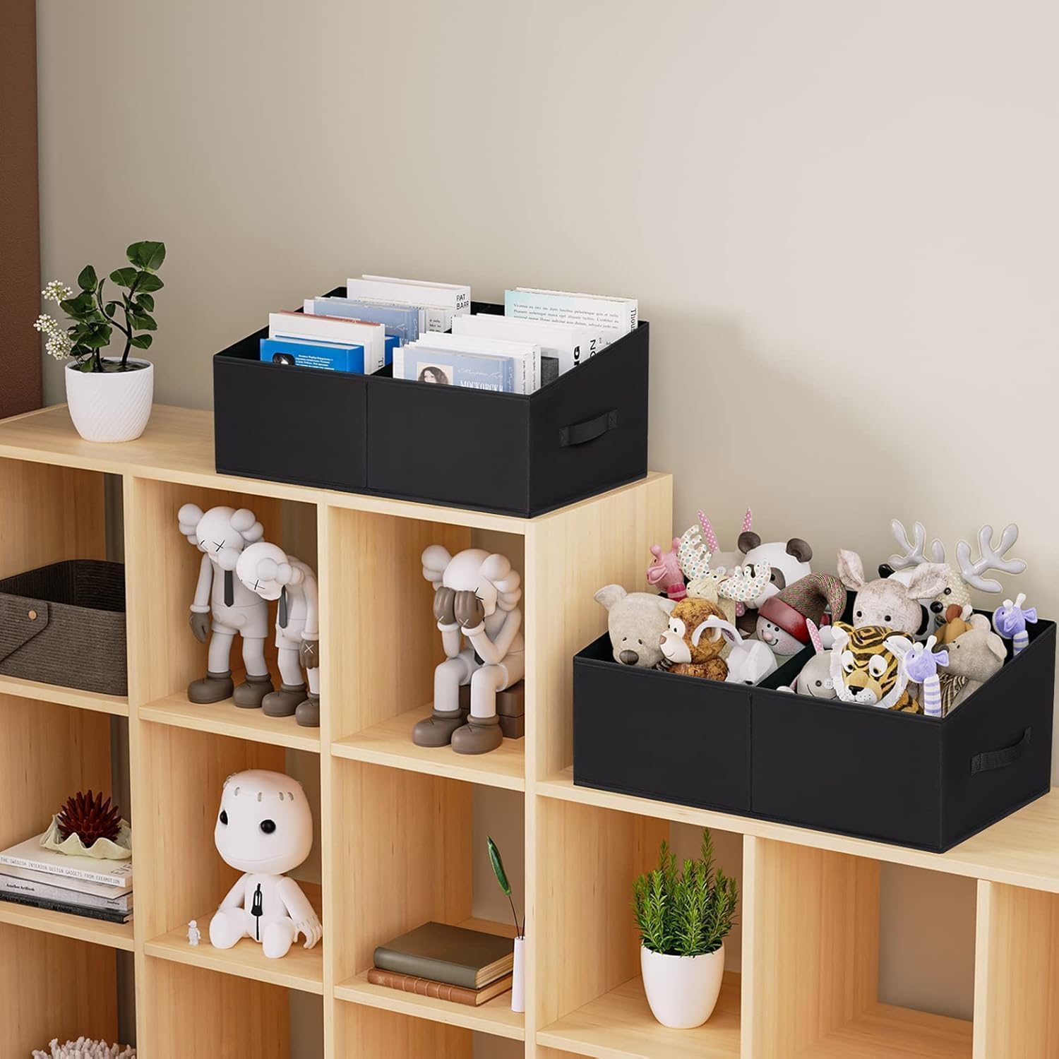 DIMJ Trapezoid Storage Bins for clothes - 4 Packs Closet Organizers and Storage Baskets, Foldable Closet Baskets with Handles and Divider, Closet Storage Bin Toybox for Shelves Living Room Bedroom