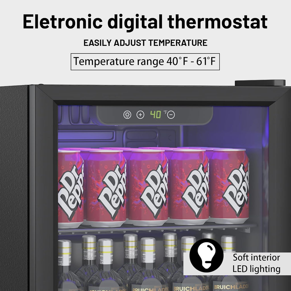 1.3 Cu.ft Beverage Refrigerator Cooler, 60 Cans Mini Fridge with Glass Door, and Temperature controllable switch for Soda, Beer or Wine For Office or Bar with Removable Shelves