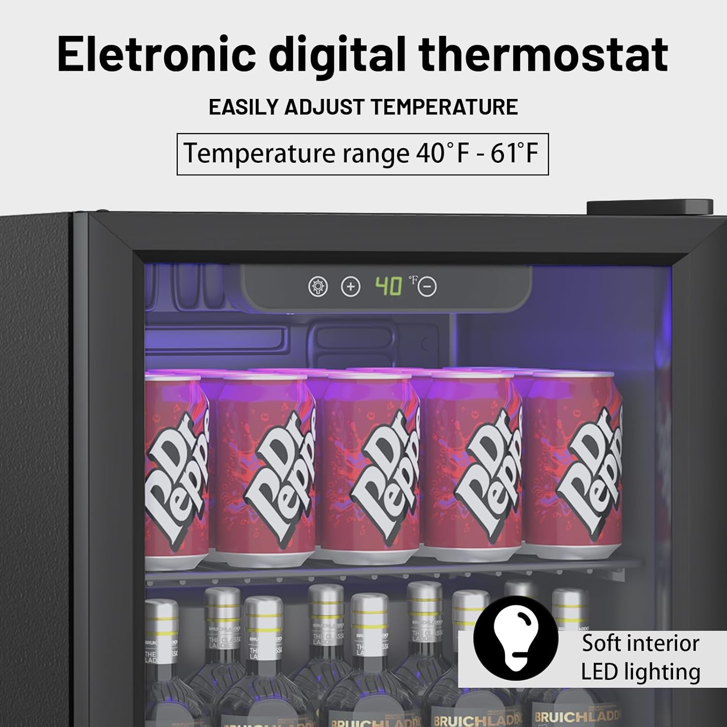 1.3 Cu.ft Beverage Refrigerator Cooler, 60 Cans Mini Fridge with Glass Door, and Temperature controllable switch for Soda, Beer or Wine For Office or Bar with Removable Shelves