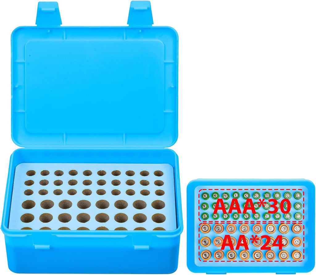 Battery Organizer Storage Box, Garage Case Holder for 24* AA, 30* AAA Batteries (Bag Not Include Batteries Pack) (blue)