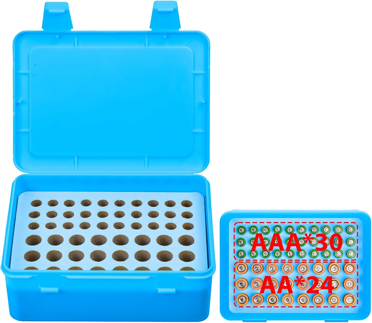 Battery Organizer Storage Box, Garage Case Holder for 24* AA, 30* AAA Batteries (Bag Not Include Batteries Pack) (blue)