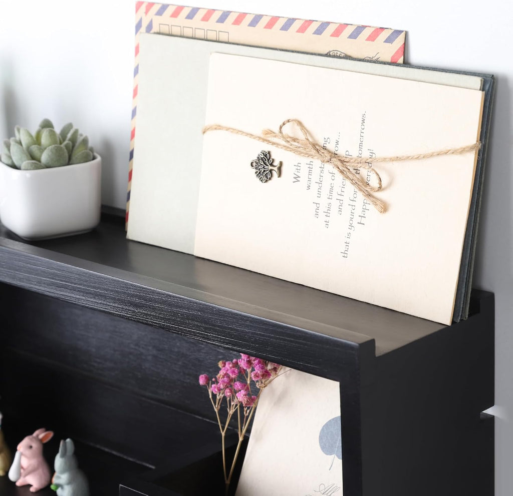 Innovation Key and Mail Holder for Wall, Key Holder Wall Mount, Mail Organizer with 9 Hooks, Black