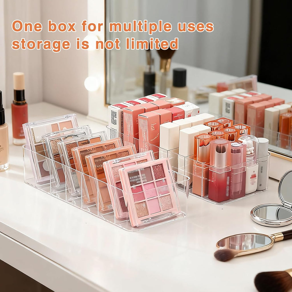 Clear Acrylic Makeup Organizers, 7-Section Bathroom Organizer for Drawer, Cosmetic Display Cases, Blushes Highlighters Eyeshadow Powder Makeup Organizer Holder Storage