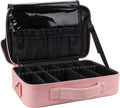 Relavel Makeup Bag Travel Makeup Train Case 13.8 inches Large Cosmetic Case Professional Portable Makeup Brush Holder Organizer and Storage with Adjustable Dividers and Shoulder Strap (Pink)