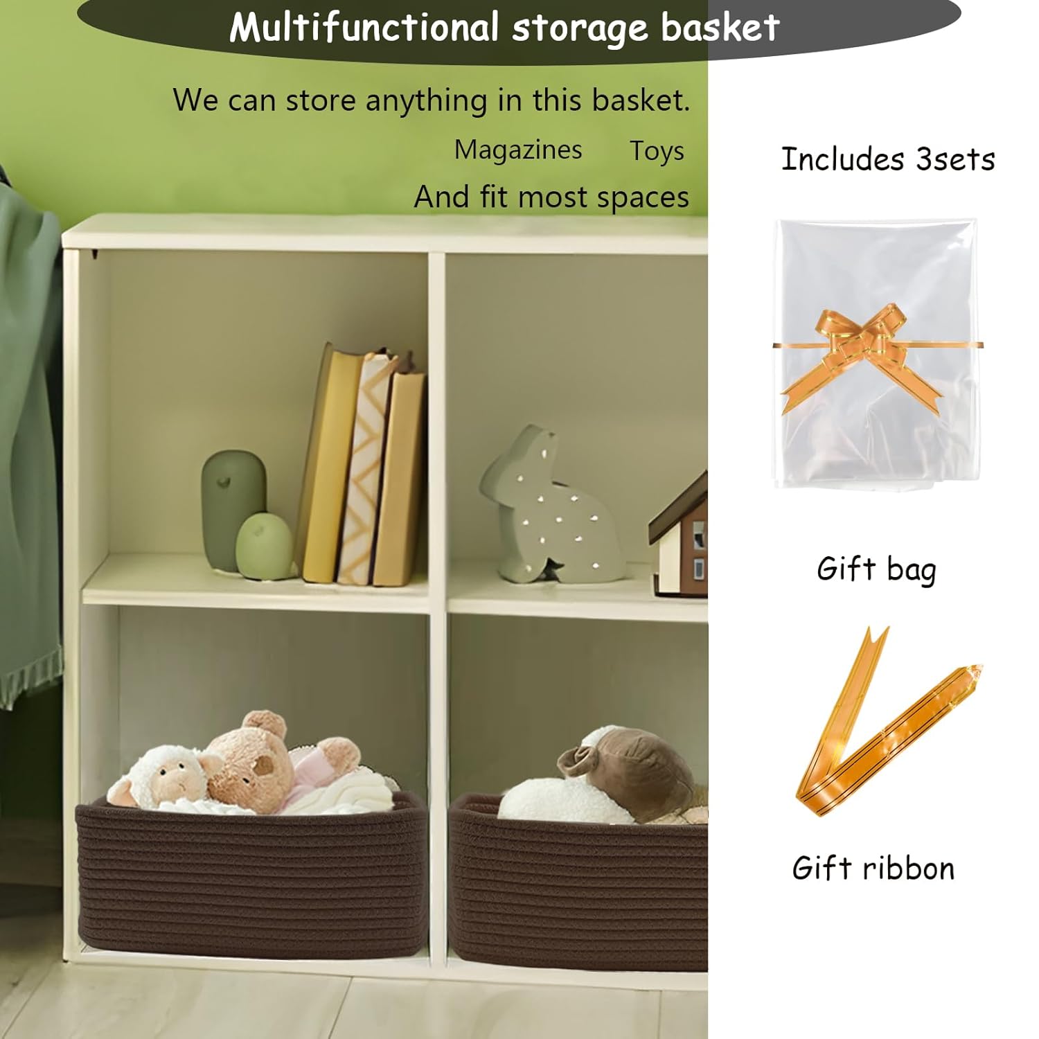 COMFY-HOMI 11.5"x7.5"x4.7" Storage Baskets for Organizing | Cotton Rope Woven Basket | Toy Storage Bin Box | Basket for Shelves, Closet Organizer Bin, Decorative Closet Shelf, 1 Pack dark brown