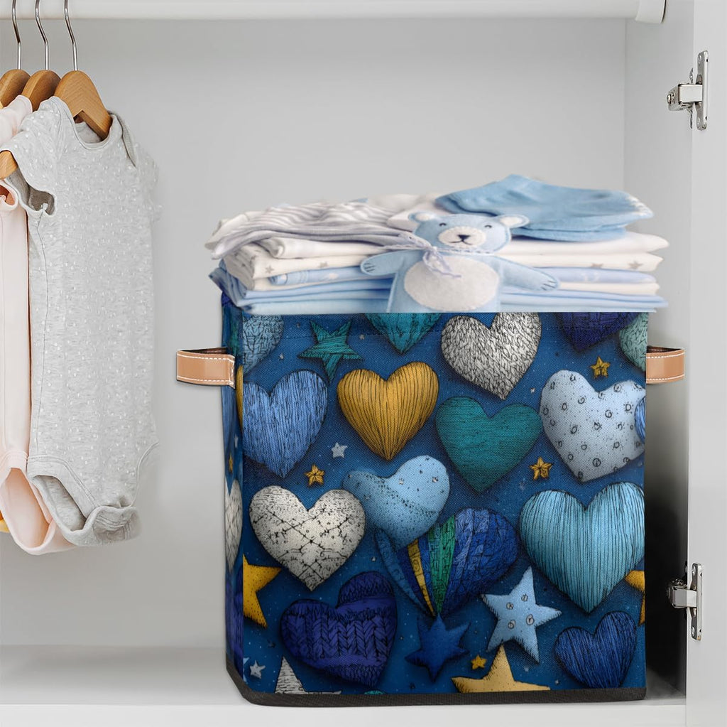 TropicalLife 13x13x13 Inch Large Fabric Storage Cube Vintage Valentine's Day Hearts Foldable Storage Bin with Handles Organizer Boxes Cube Basket for Shelves Organizing Closet