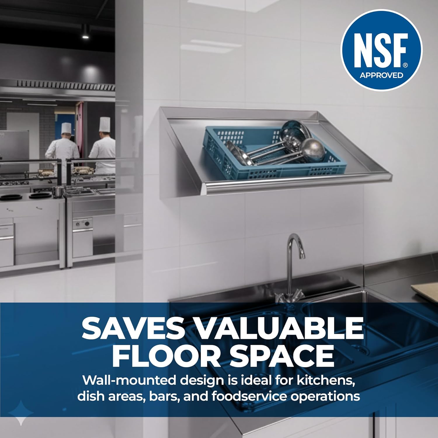 304 Stainless Steel Slanted Wall Rack Shelf with Drain Outlet – 21" x 22.5" | Compact Wall-Mounted Drip Shelf for Commercial Kitchen or Bar (21 in. x 22 1/2 in)