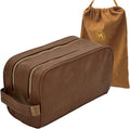 Dopp Gift Large Travel Toiletry Bag Premium Quality PU Leather Two compartments YKK Zippers Water-resistant Bottom Studs Mesh Pockets Durable Cosmetic Organizer BROWN