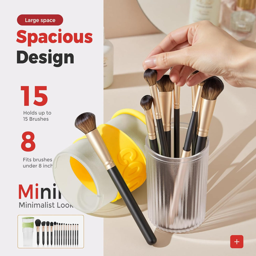 Li&Zhao Makeup Brush Holder with Lid - Makeup Brush Organizer Plastic Makeup Brush Holder for Vanity Expandable Makeup Brush Cup Pencil Holder for Desk Pen Holders for Desktop Countertop Bathroom