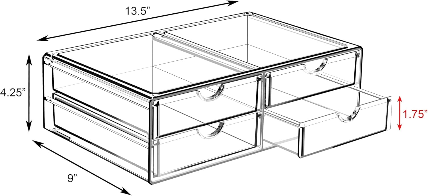 Sorbus Large Stackable Acrylic Drawers - 4 Clear Storage Drawers for Organizing Make up, Nail Polish, Hair Accessories, and Beauty Supplies - Makeup Organizer for Vanity, Bathroom Organizer Countertop