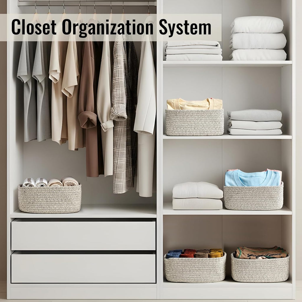 8 Pack Small Storage Baskets for Organizing, Woven Rope Bins for Bathroom, Closet, Shelf Organizer, Cute Cube Decorative Box for Towels, Baby Nursery, Toys, Gift Empty Baskets - 11.5"x7.5"x4.7"-Brown