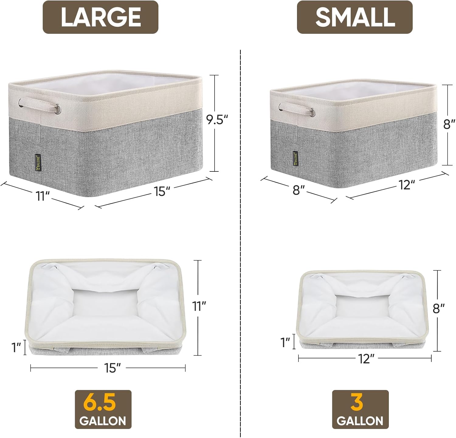 BALEINE 4 Pack Fabric Storage Bins for Shelves, Linen Storage Baskets for Organizing, Decorative Closet Bins for Clothes, Home (Grey, 12"x8"x8")