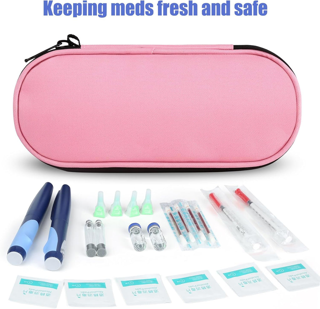 Insulin Pen Cooler Travel Case with TSA Approved Ice Packs,Diabetic Medication Insulated Cool Organizer,Insulin Pen and Other Diabetic Supplies, for the Daily Life and Trip Pink