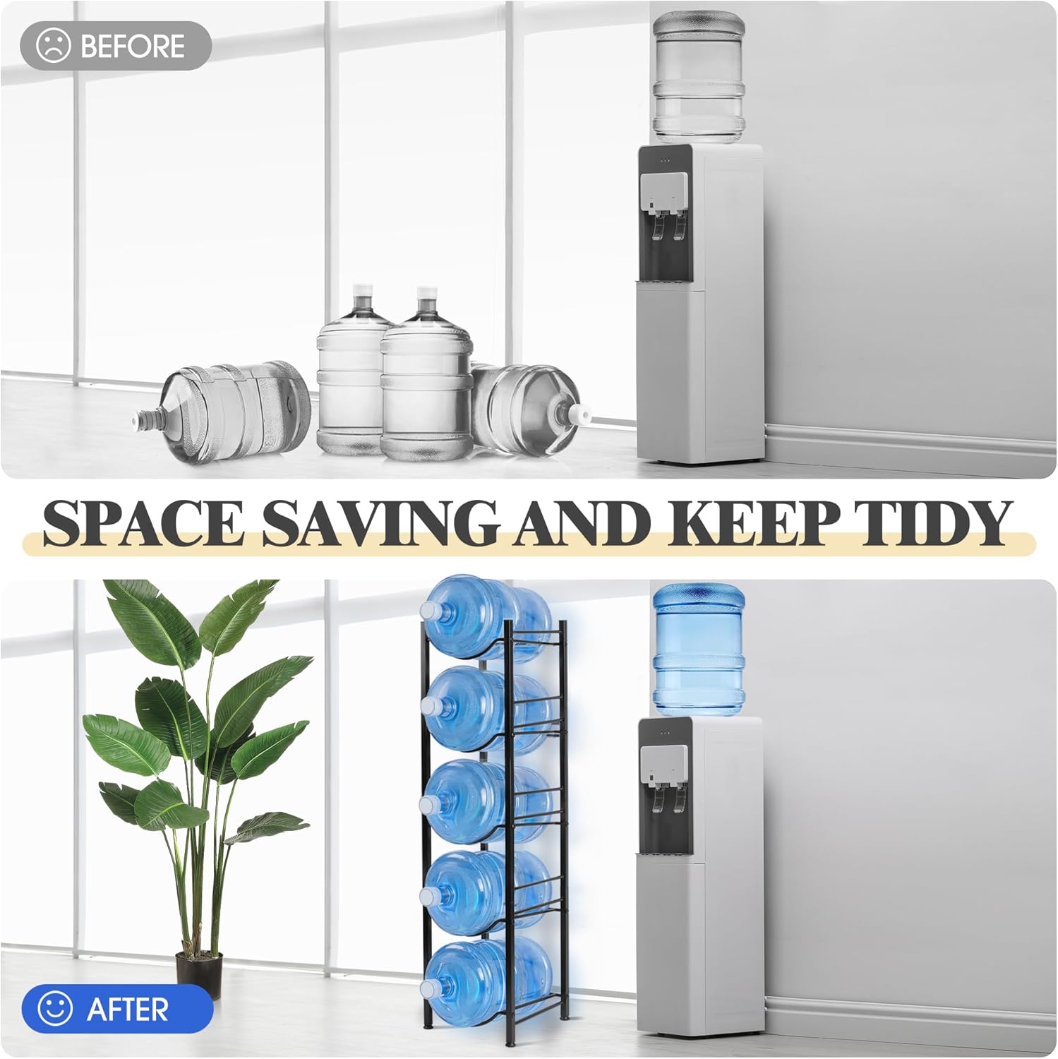 Klvied 5-Tier Heavy Duty Water Jug Organizer, 5 Gallon Cooler Jug Rack for Kitchen, Office, Living Room