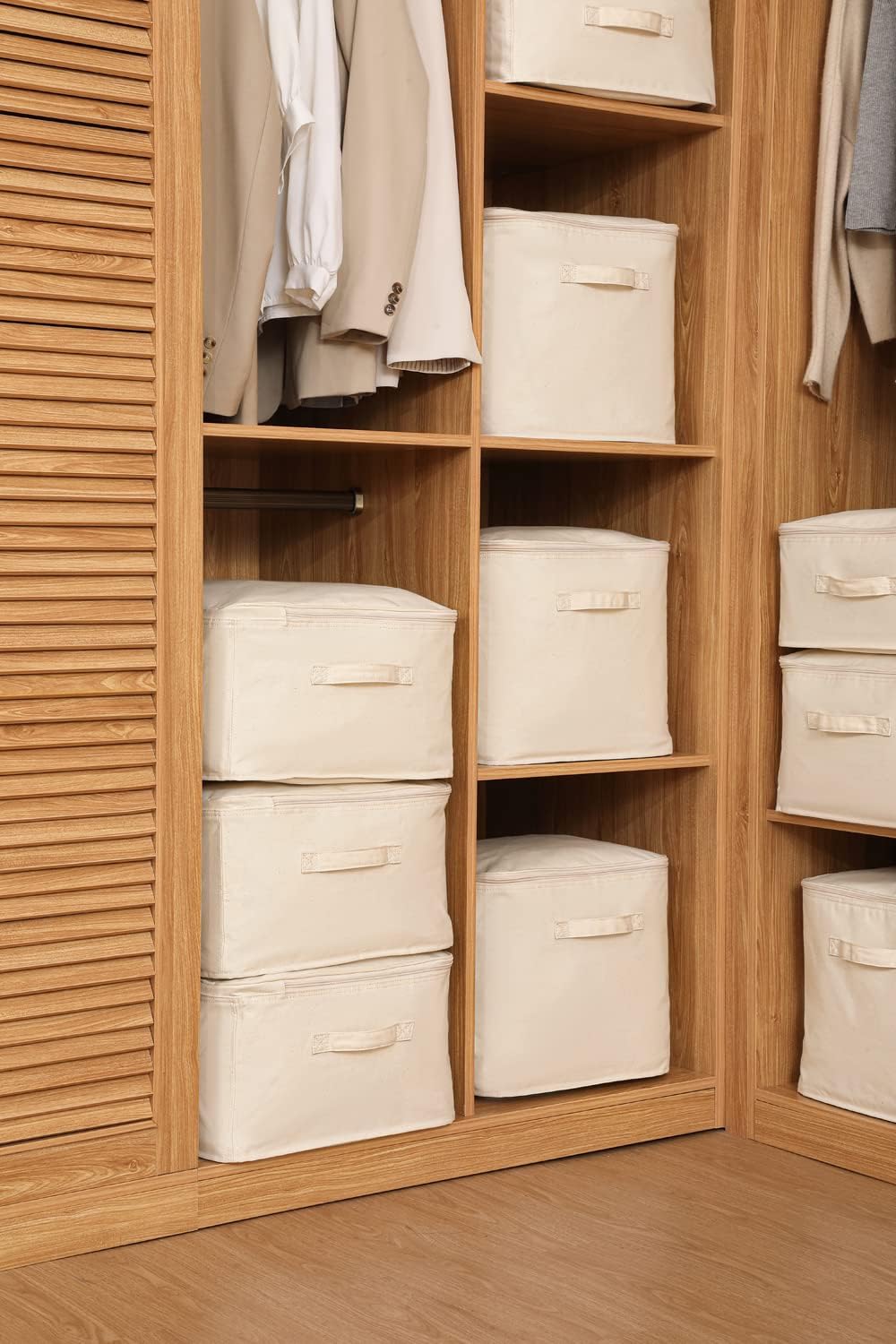 Decorative Basket Rectangular Fabric Storage Bin Organizer Basket with Handles for Clothes Storage (13.7 x 13.7 x 6.29, Beige)