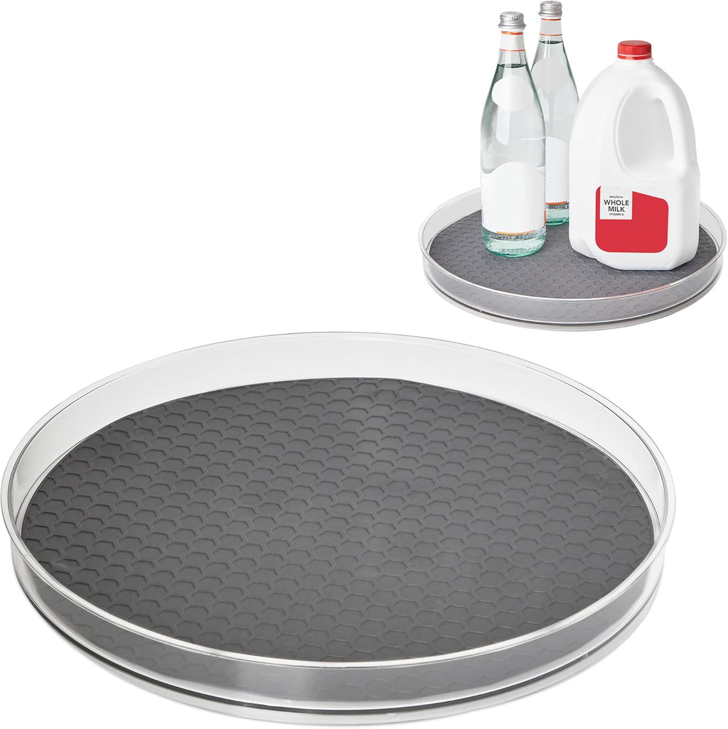 Spectrum XXL Lazy Susan Organizer 14.5 in for Large Cabinet Fridge Pantry Table Shelf Organization, Charcoal Gray Rotating Turntable Under Sink Spinning Storage for Heavy Kitchen Bath Cleaning Items