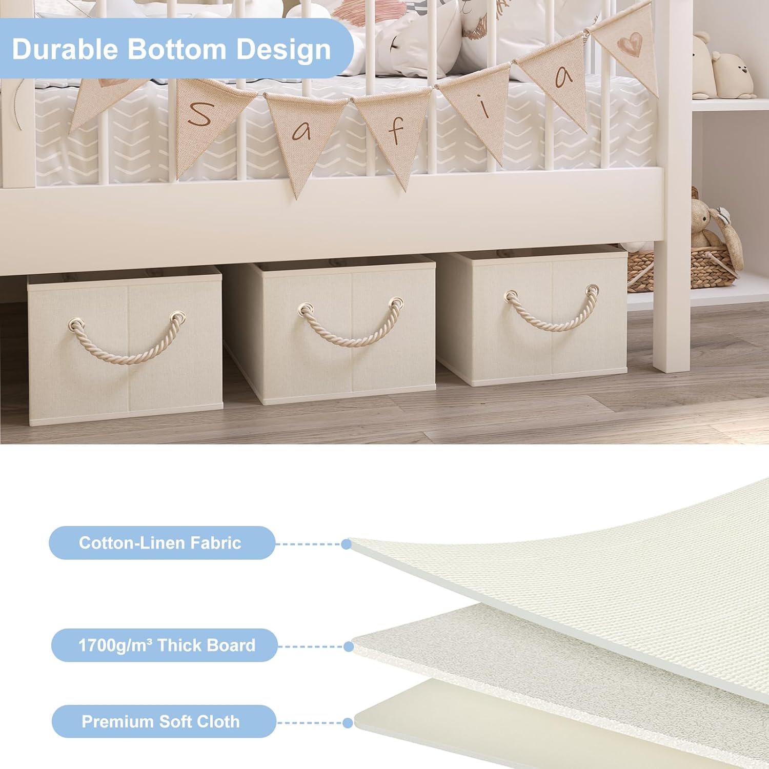 Closet Storage Bins, Linen Closet Organizers and Storage Basket for Shelves, Collapsible Shelf Baskets for Organizing Shelves, Bedroom Clothes Basket, Beige, 4 Pack