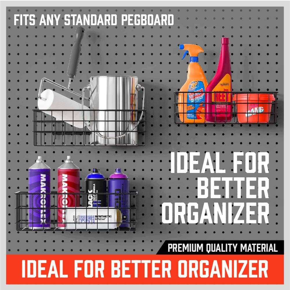 HORUSDY Peg Board Bins and Baskets | 4 Pack | Square Style 4 Size Pegboard Baskets and Pegboard Bins for Organize Workbenches, Accessories