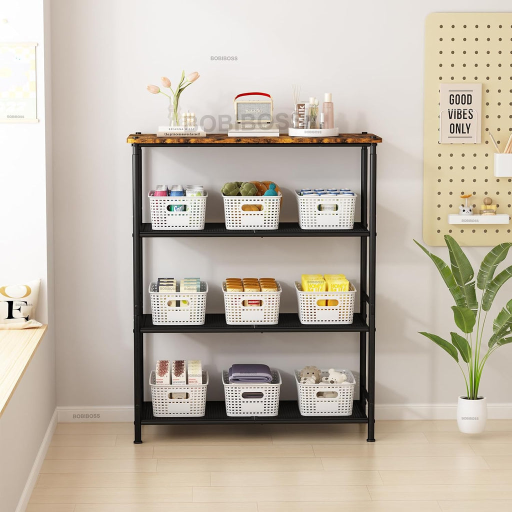 White Plastic Storage Baskets with Lids 12 Pack Stackable Storage Bins Containers for Shelves Organizing, Cute Decorative Storage Boxes for Classroom, Playroom, Closet, Pantry