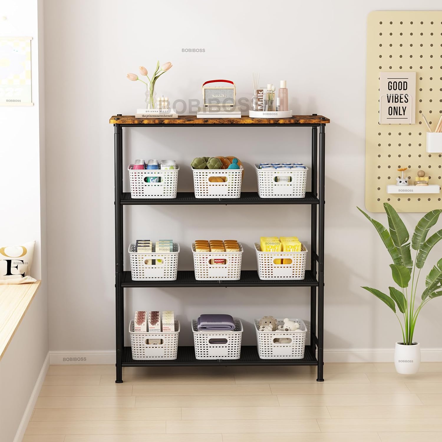 White Plastic Storage Baskets with Lids 12 Pack Stackable Storage Bins Containers for Shelves Organizing, Cute Decorative Storage Boxes for Classroom, Playroom, Closet, Pantry