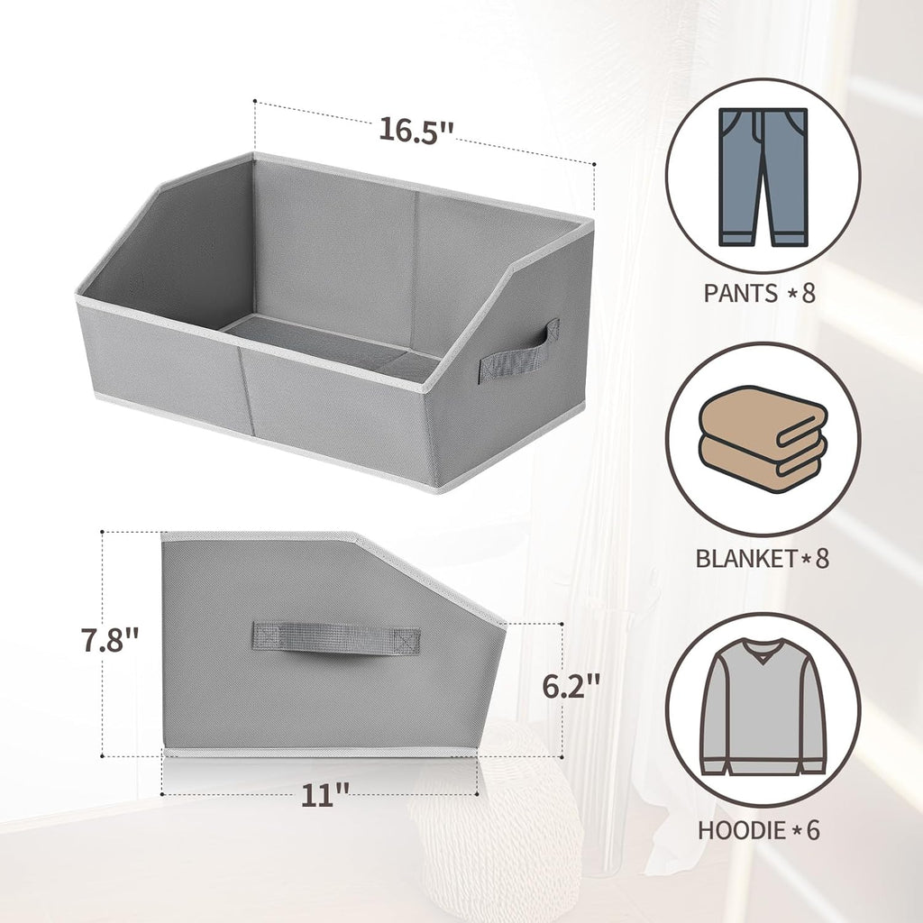 Trapezoid Storage Baskets for Shelves - Large Fabric Baskets for Organizing, Foldable Storage Bin with Handles, Cube Storage Organizer Bins for Clothes, Blankets, 4 Pack, Grey