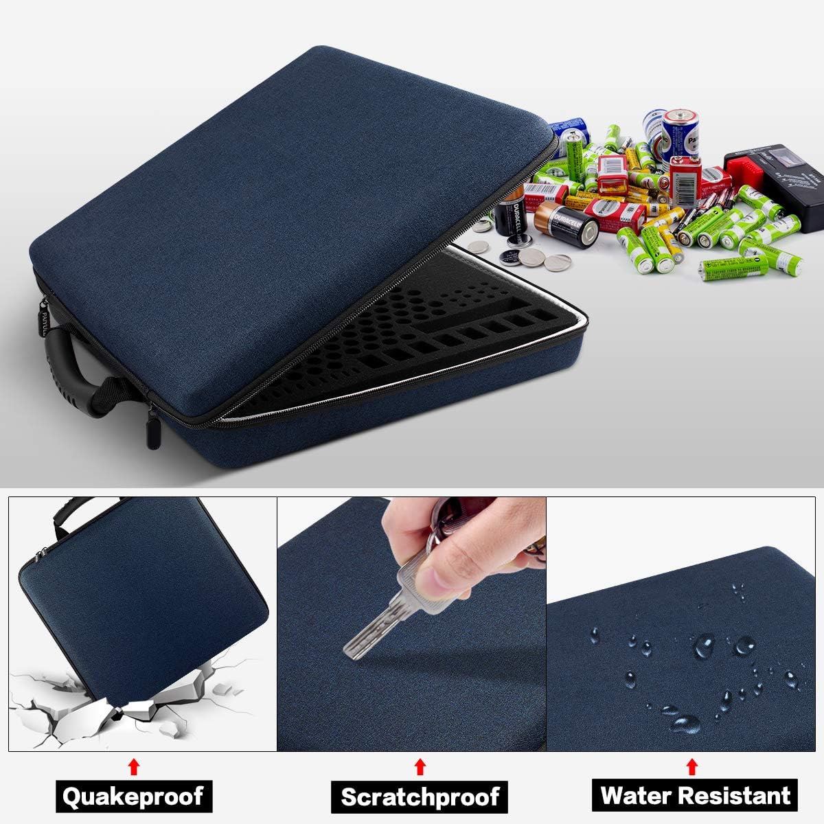 Comecase Extra Large Battery Organizer Storage Box, Garage Carrying Case Bag Holder - Holds Up to 300+ Batteries AA AAA C D 9V Lithium 3V with Battery Tester (Batteries are Not Included)