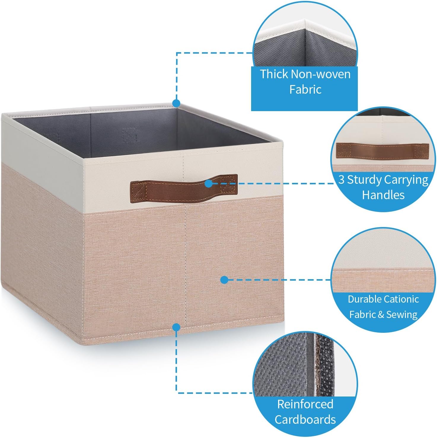 GhvyenntteS Large Fabric Storage Bins with Handles, 15x11x9.6 Inch Storage Baskets for Shelves, Foldable Closet Storage Bins for Shelves, Closet Organizers and Storage Boxes, Beige Yellow&White