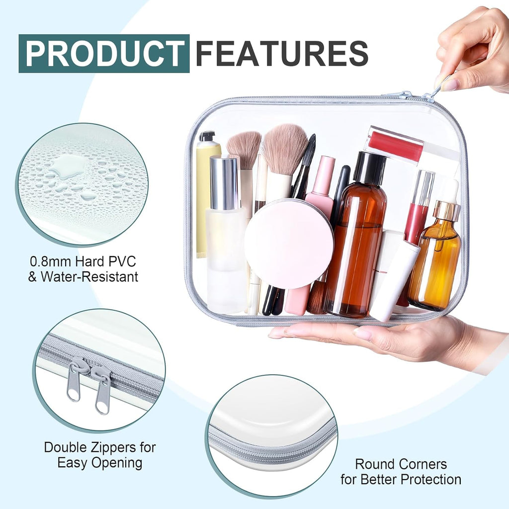 Sanwuta 6 Pcs Clear Hard Zipper Case Hard Plastic Zipper Pouches Transparent Makeup Bag Pencil Pouches for Travel Snacks Christmas Trinket Storage Organizer Box(Blue-green,9.84 x 7.87 x 2 Inch)