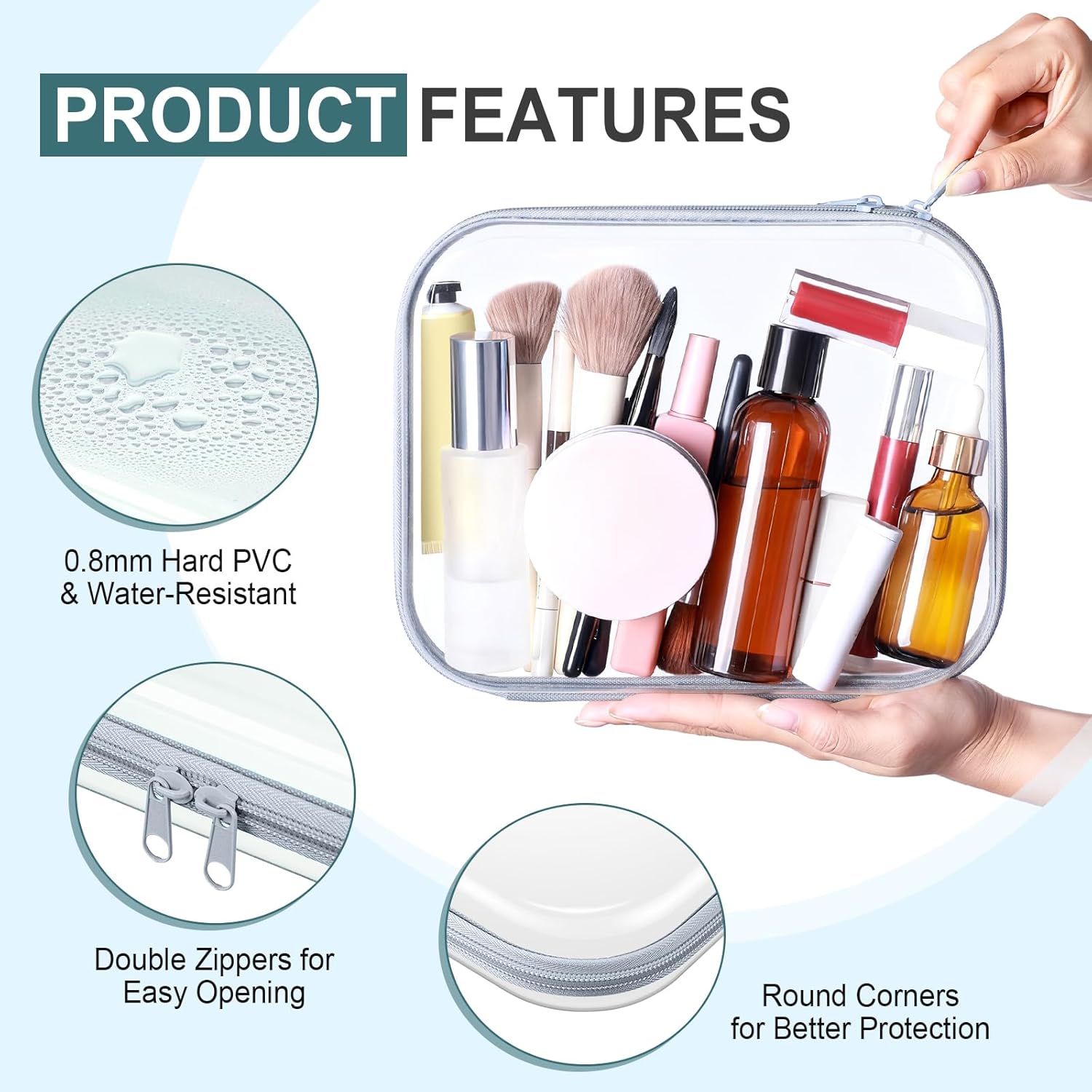 Sanwuta 6 Pcs Clear Hard Zipper Case Hard Plastic Zipper Pouches Transparent Makeup Bag Pencil Pouches for Travel Snacks Christmas Trinket Storage Organizer Box(Blue-green,9.84 x 7.87 x 2 Inch)