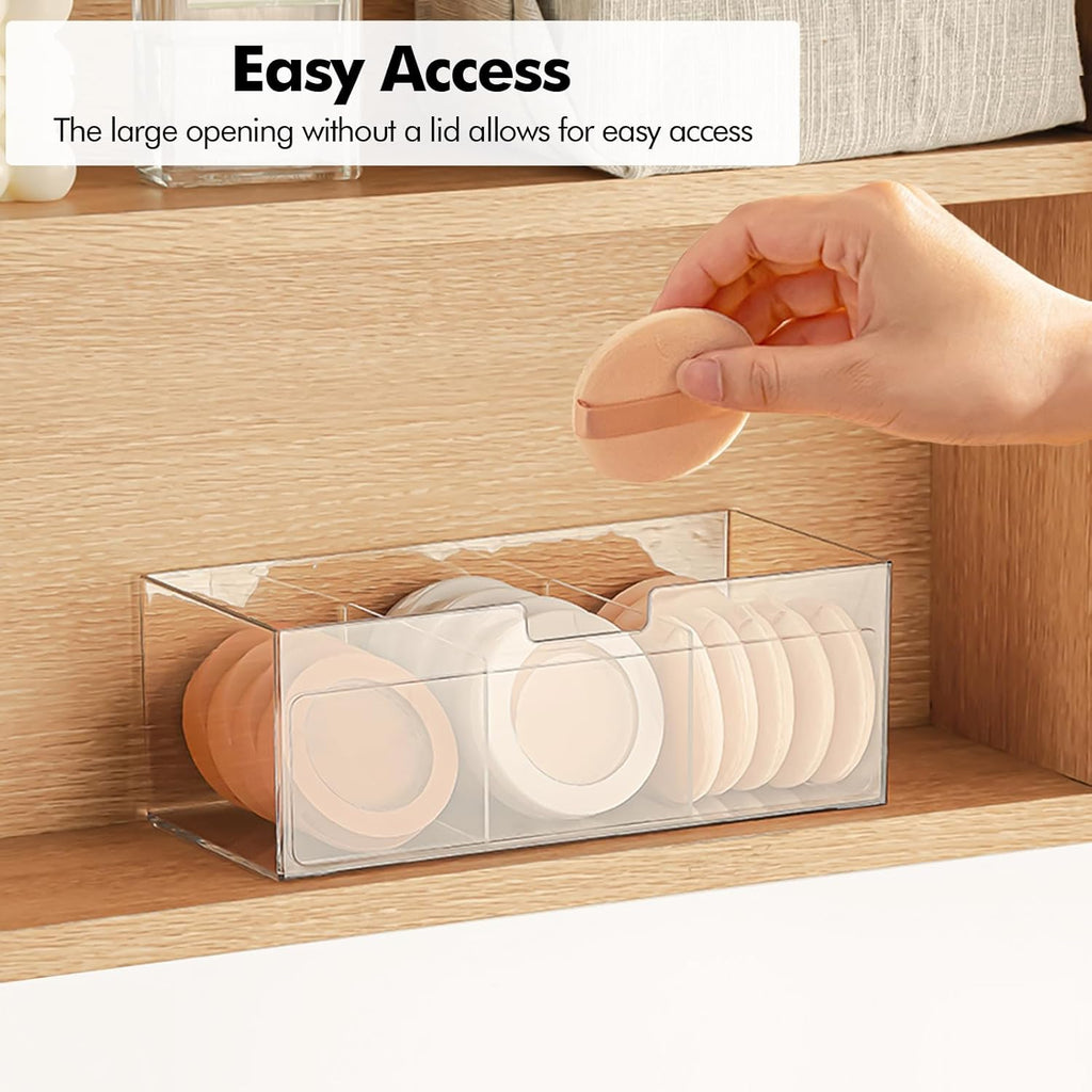 Poeland 2 Pack Makeup Organizer, Stackable Storage Organizer with U-shaped Removable Divider, Clear Storage Box for Medicine Cabinet, Closet, Bathroom, Counter