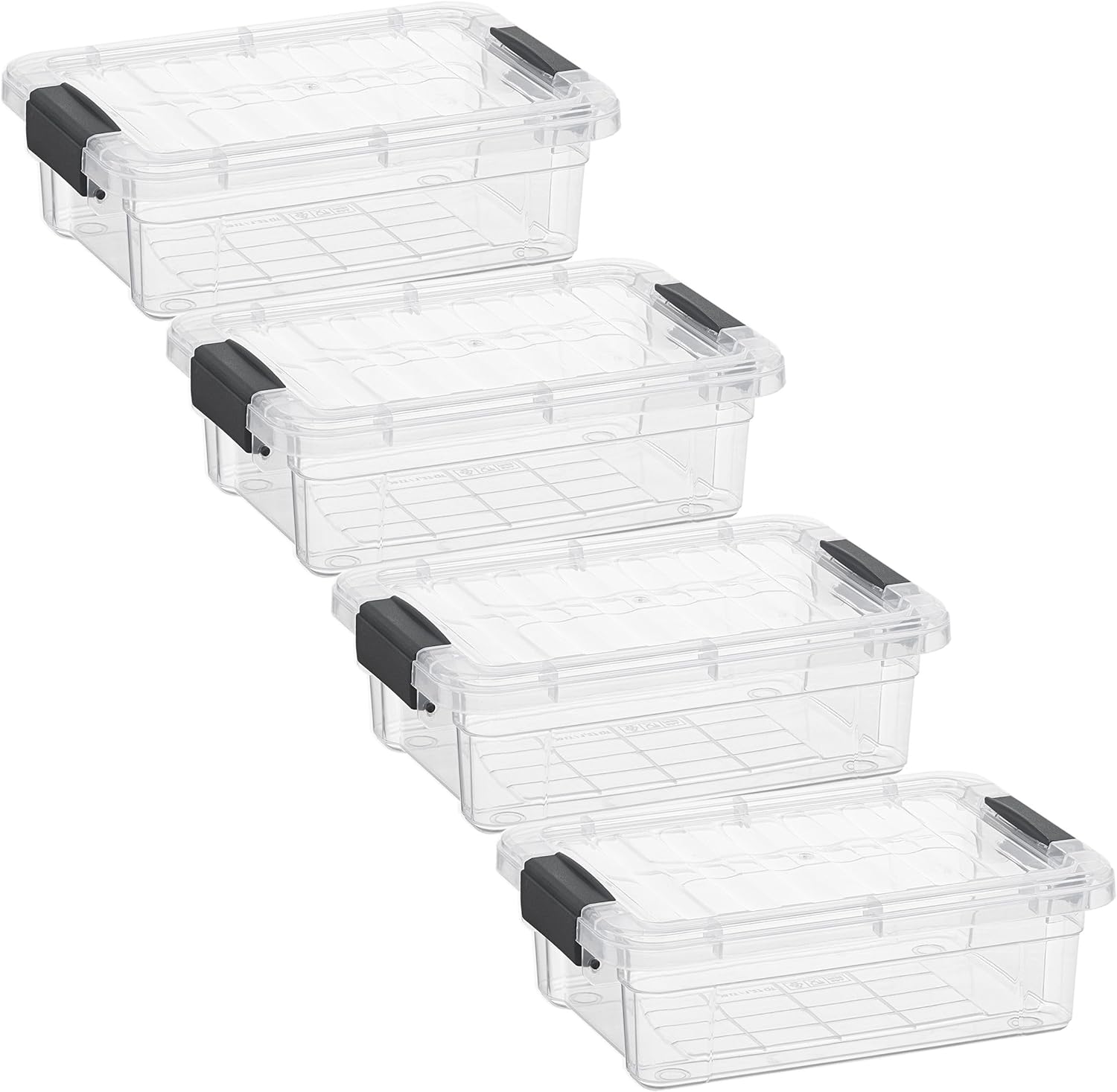 Superio Clear Storage Boxes with Lids, 1.27 Quart Plastic Container Bins for Organizing, Stackable Crates, BPA Free, Non Toxic, Odor Free, Organizers for Home, Office and Dorm, 4 Pack