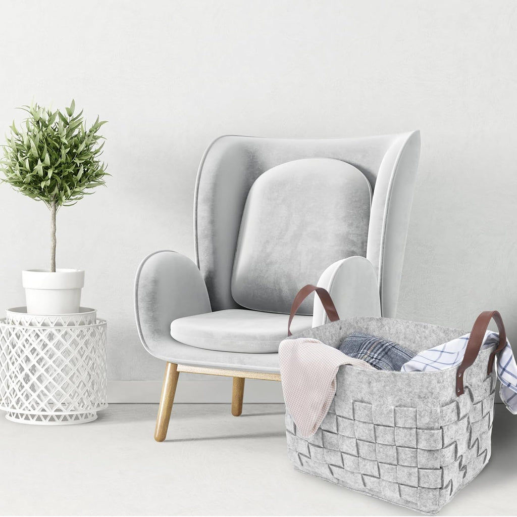 boldmonkey Blankets Basket 16.5 " x13 x13 , Large Storage Baskets for Organizing Rectangular, Living Room Dog Toy Bin for Dirty Clothes, Pillows, Towel-Light Gray