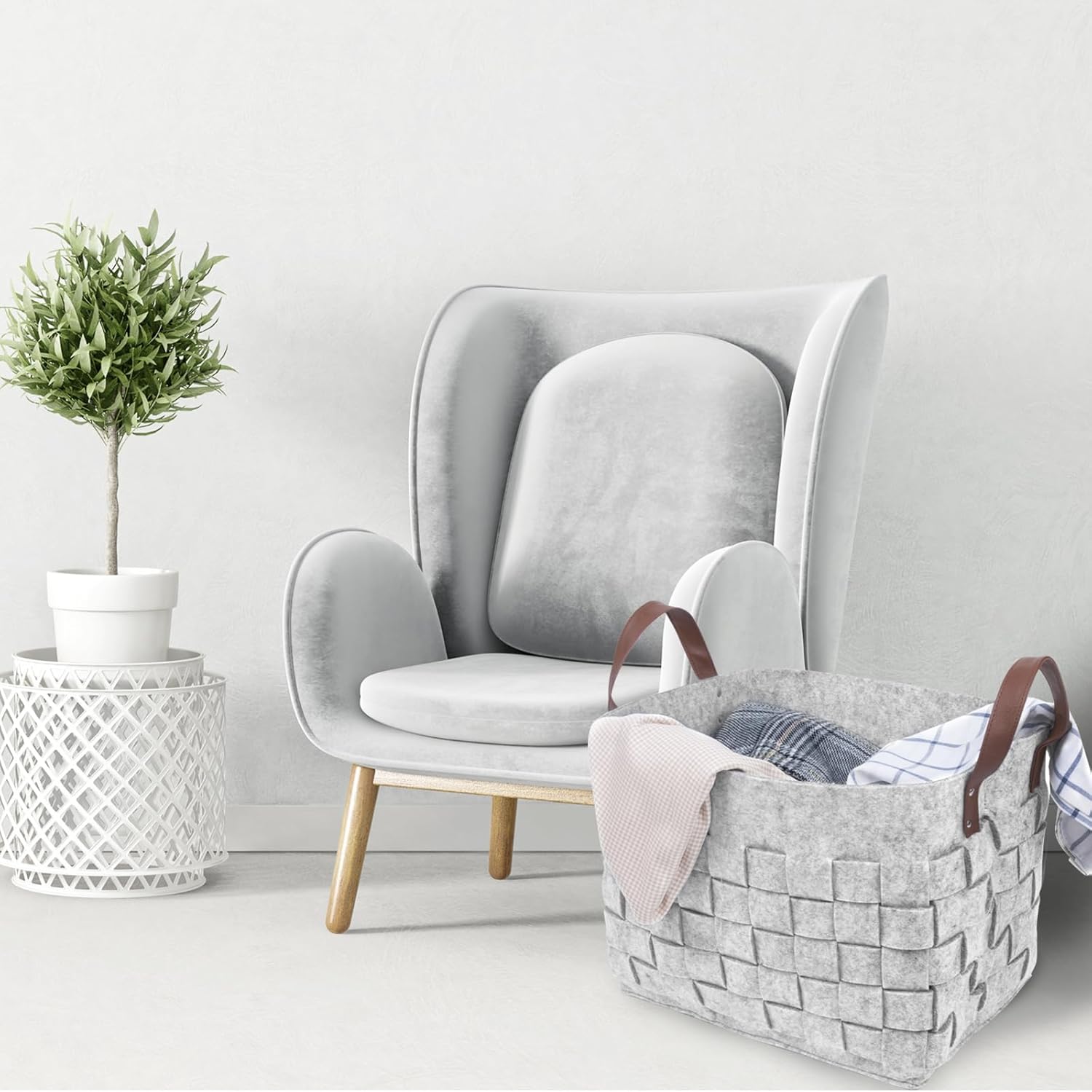 boldmonkey Blankets Basket 16.5 " x13 x13 , Large Storage Baskets for Organizing Rectangular, Living Room Dog Toy Bin for Dirty Clothes, Pillows, Towel-Light Gray