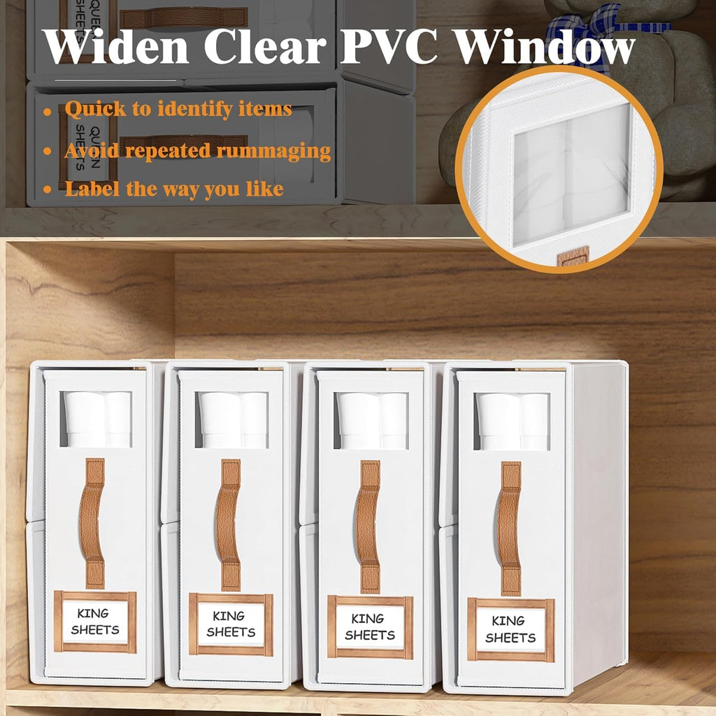 1 Pack Bed Sheet Organizers And Storage,Foldable Sheets Organizer For Linen Closet,Bedding Storage Box With Handle For Thin Bedsheets,Clothes,Blanket-White