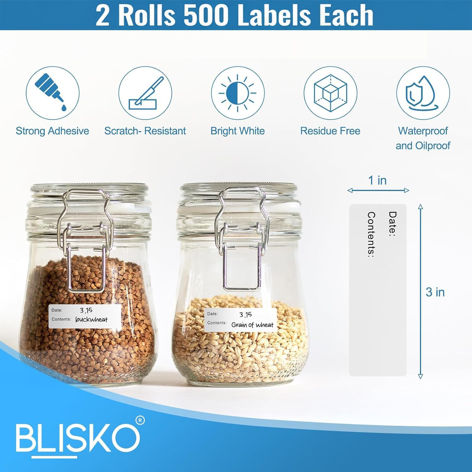 1000 Pcs Freezer Labels Pack 2, 1 x 3 Inch Refrigerator Food Labels Stickers, No Residue, Easy Peel Off, Water & Oil Resistant, Labels for Food, Freezer Bags, Jars, and Containers