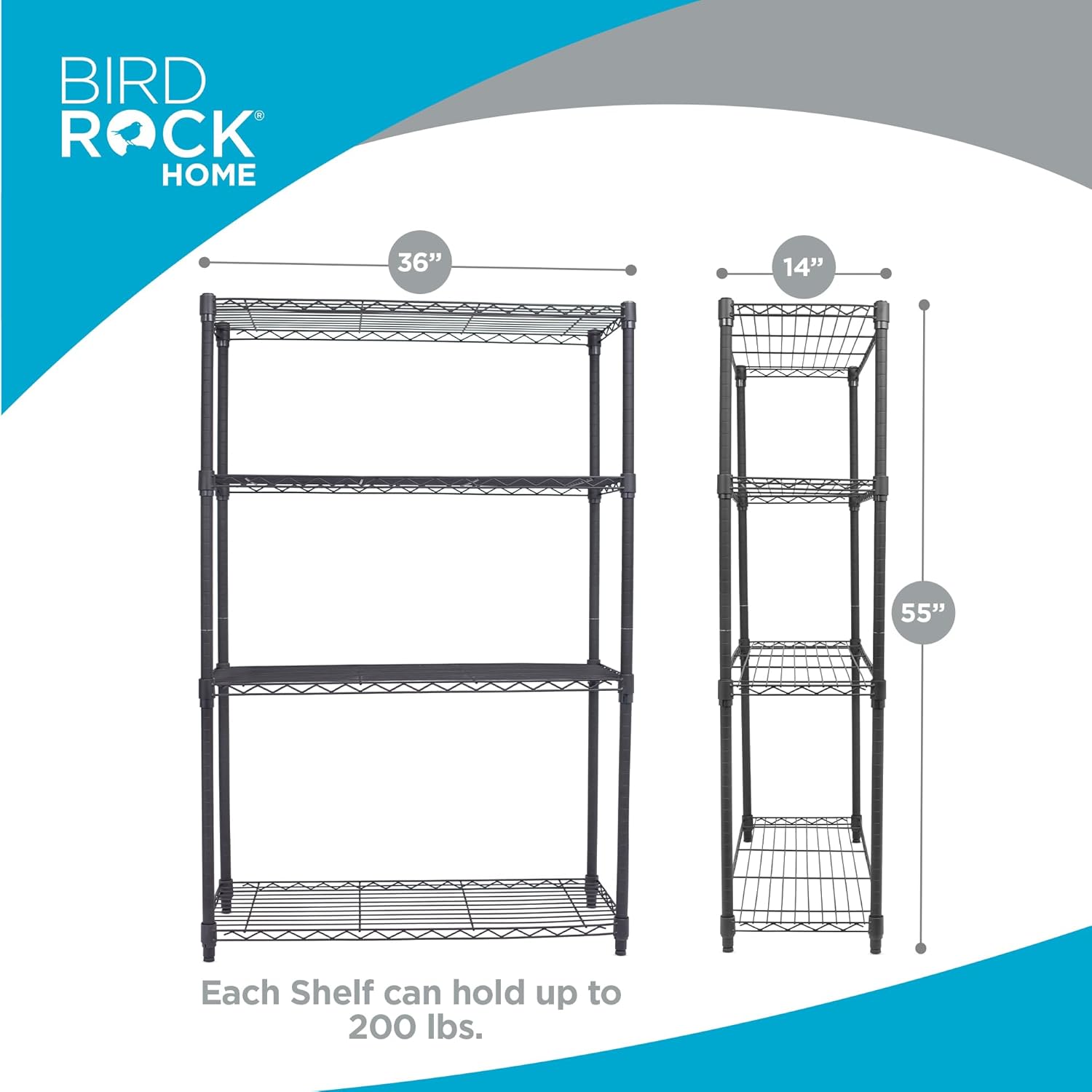 Internet's Best 4-Tier Wire Shelving | Flat Black | Heavy Duty Shelf | Wide Adjustable Rack Unit | Kitchen Storage