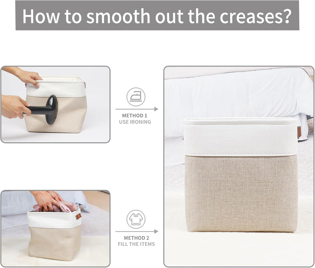 Collapsible Fabric Storage Cubes 11x11 Cube Storage Bins, 4 Pack Closet Baskets Box with Handles for Organizing, Shelf, Toys, Clothes, Home, Office, Nursery (Beige&White)