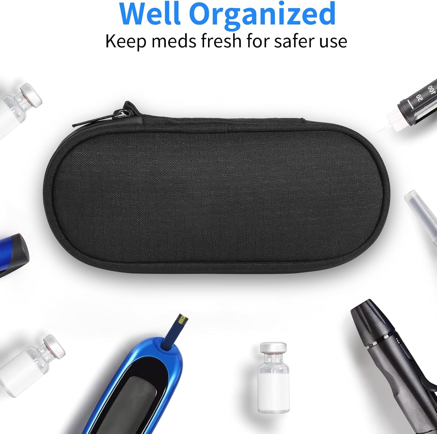 Insulin Pen Cooler Travel Case with 2 Reusable TSA Approved Ice Packs, Diabetic Medication Insulated Cooler Bag for Insulin Pens and Other Diabetic Supplies Storage Black