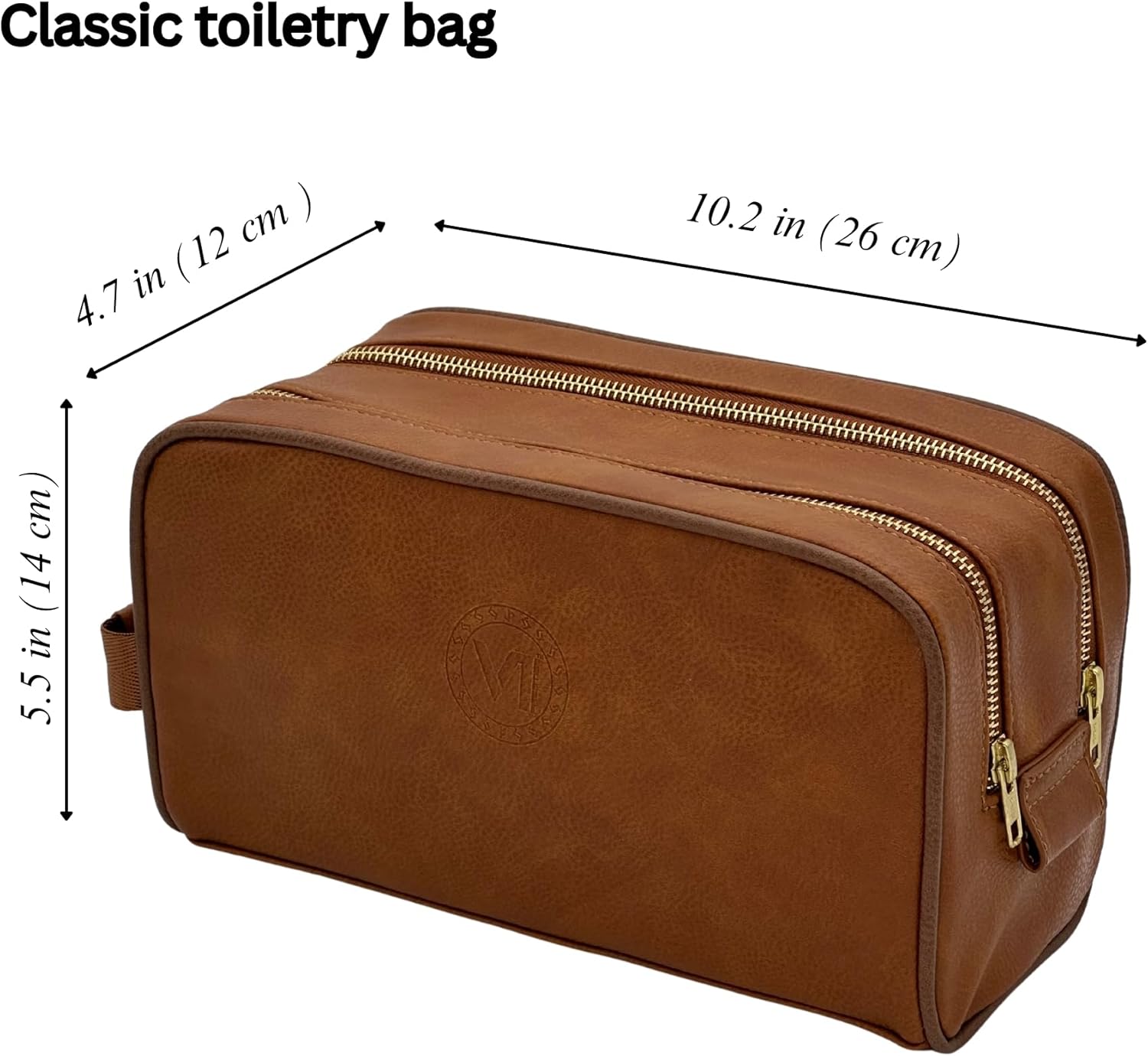Dopp Gift Large Travel Toiletry Bag Premium Quality PU Leather Two compartments YKK Zippers Water-resistant Bottom Studs Mesh Pockets Durable Cosmetic Organizer CARAMEL LIGHT BROWN