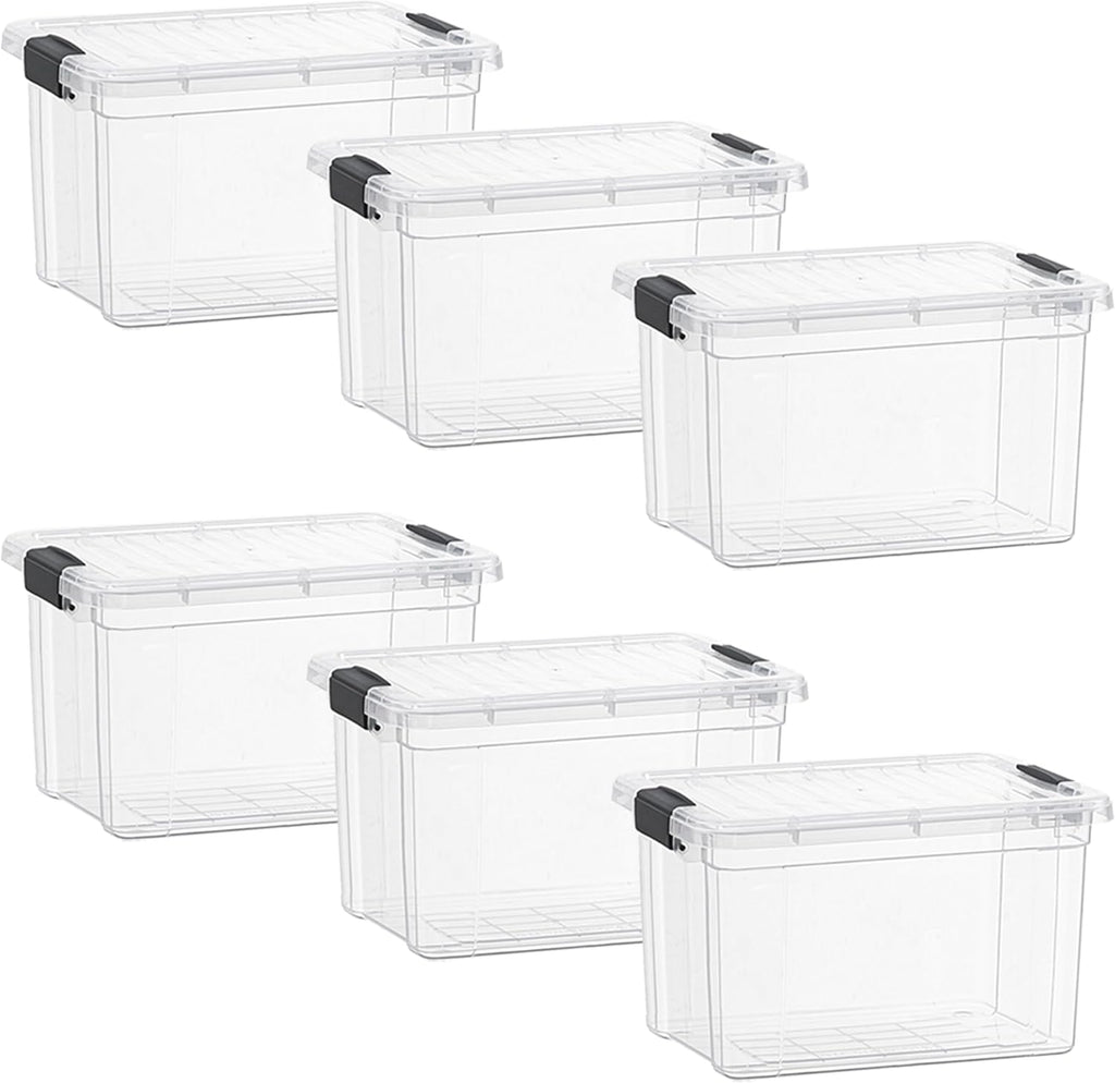 Superio Clear Storage Boxes with Lids, 49 Quart Plastic Container Bins for Organizing, Stackable Crates, BPA Free, Non Toxic, Odor Free, Organizers for Home, Office and Dorm, 6 Pack