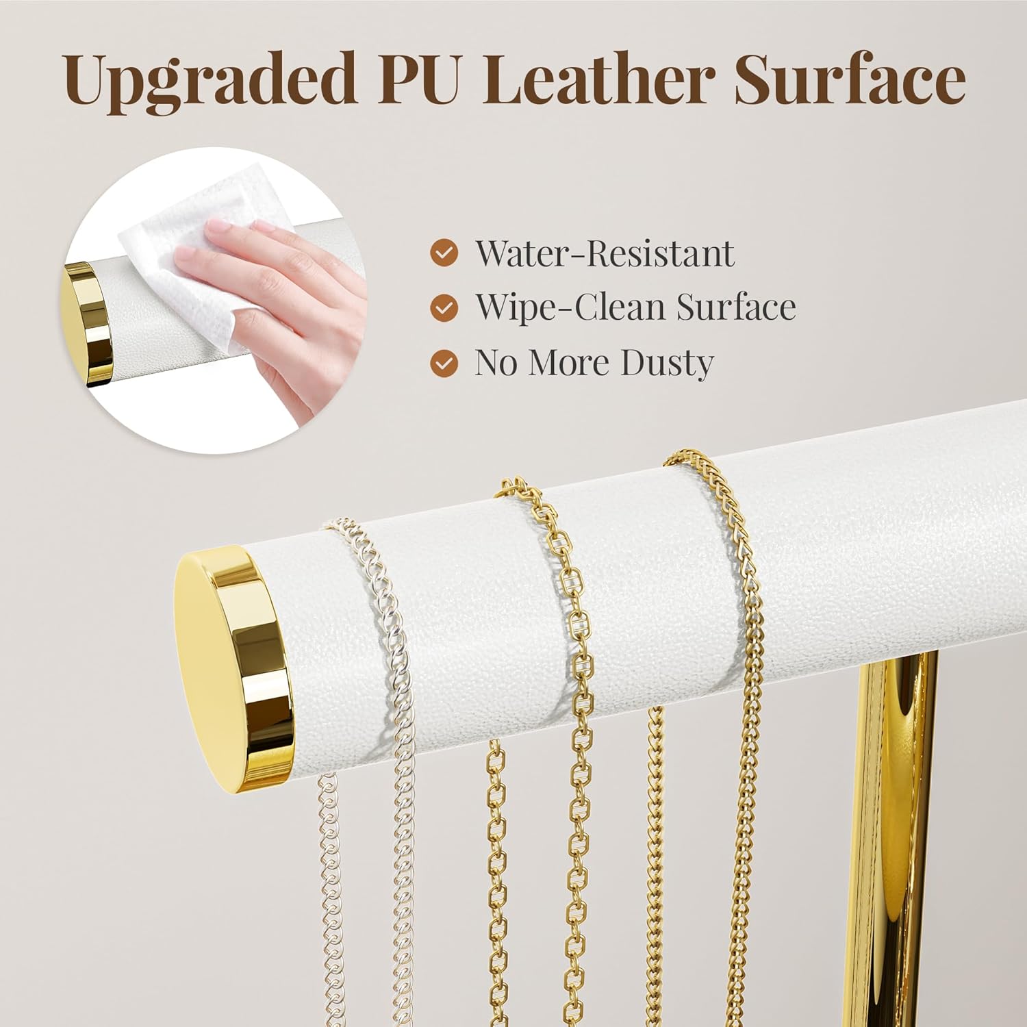 3 Tier Bracelet Holder Display - White Leather Bracelet Holder, Detachable T Bar Jewelry Holder Organizer for Bracelet, Necklace, Earrings, Rings, Watches, Bangle