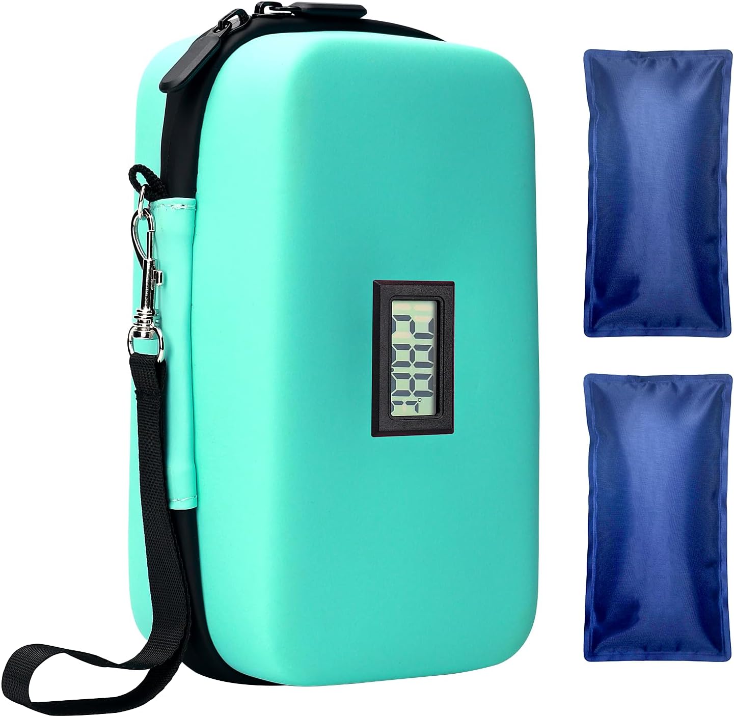 Insulin Cooler Travel Case, TSA Approved Medication Diabetic Cooler Organizer Bag with Thermometer Temperature Display 2 Ice Packs, Green
