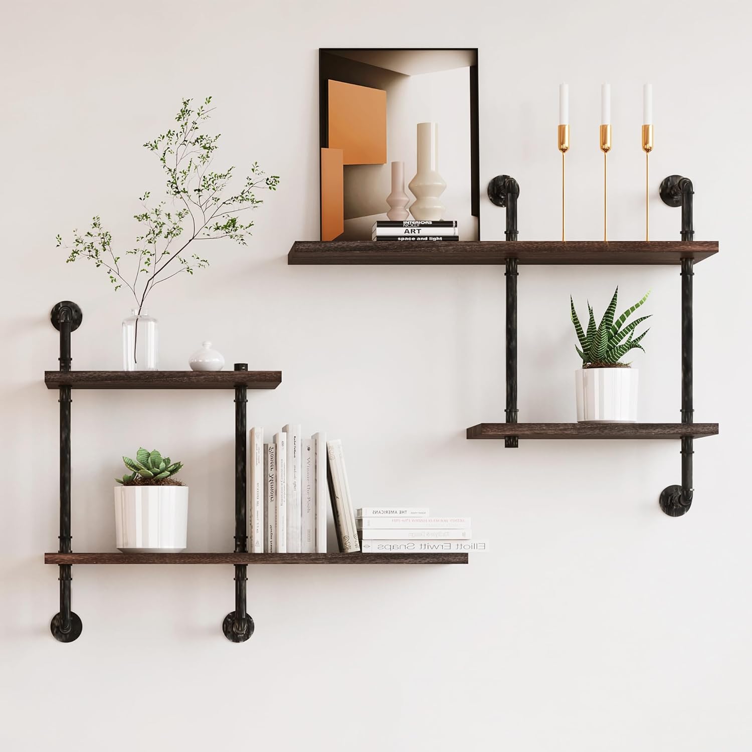 Industrial Pipe Shelving Wall Mounted, Rustic Floating Shelves Wall Shelf Unit Bookshelf Hanging Wall Shelves,Farmhouse Kitchen Bar Shelving