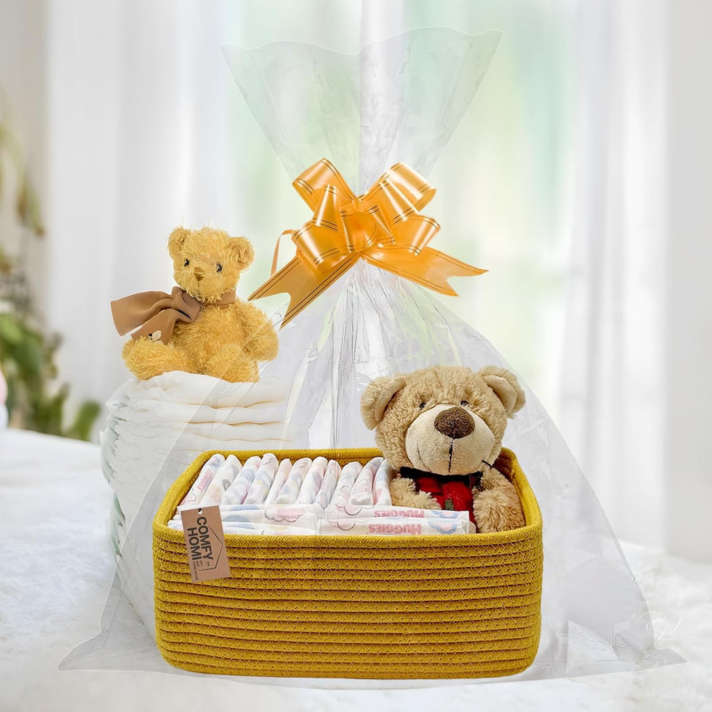 COMFY-HOMI 11.5"x7.5"x4.7" Storage Baskets for Organizing | Cotton Rope Woven Basket | Toy Storage Bin Box | Basket for Shelves, Closet Organizer Bin, Decorative Closet Shelf, 1 Pack,yellow