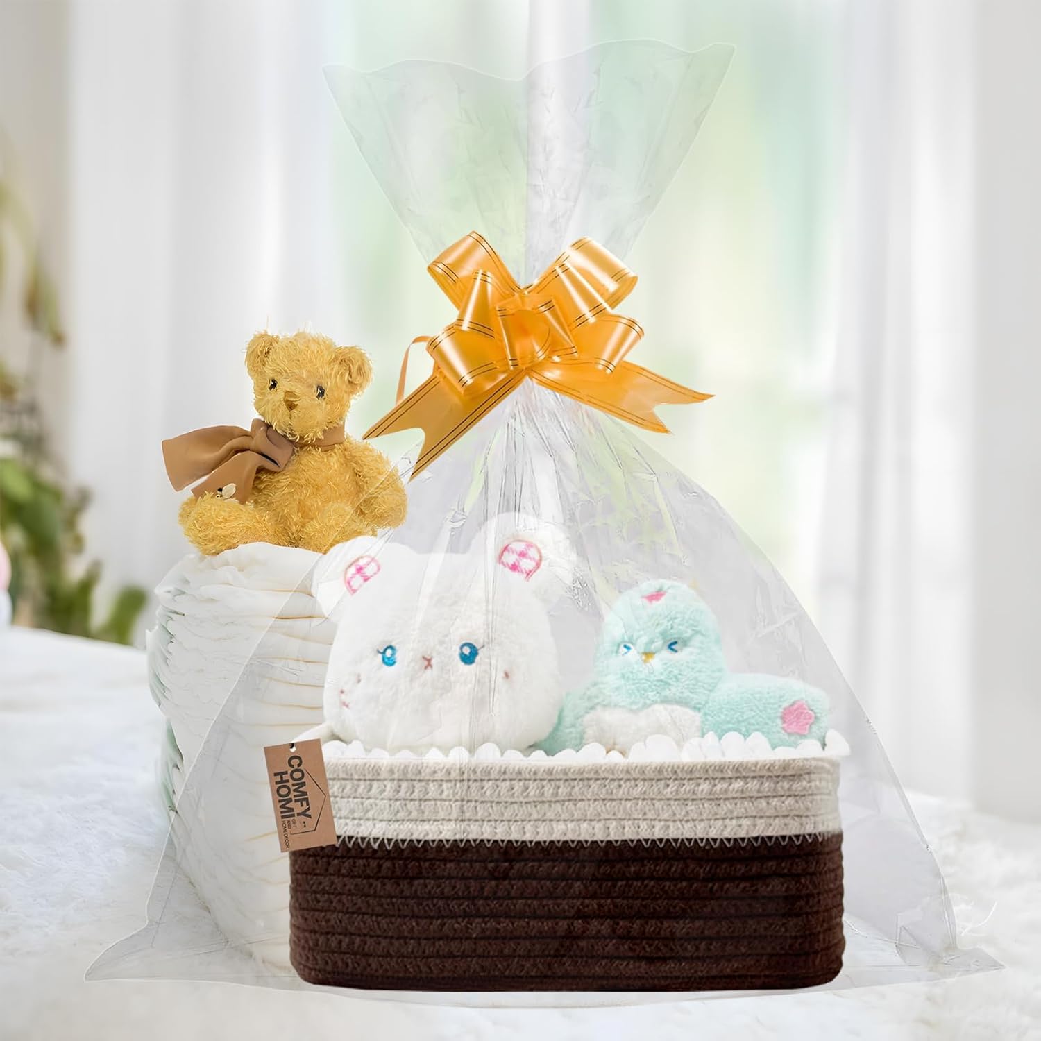 COMFY-HOMI 13" x 8.5" x 5.1"Storage Baskets for Organizing | Cotton Rope Woven Basket | Toy Storage Bin Box | Basket for Shelves, Closet Organizer Bin, Decorative Closet Shelf, 3 Pack,WHT/dark brown