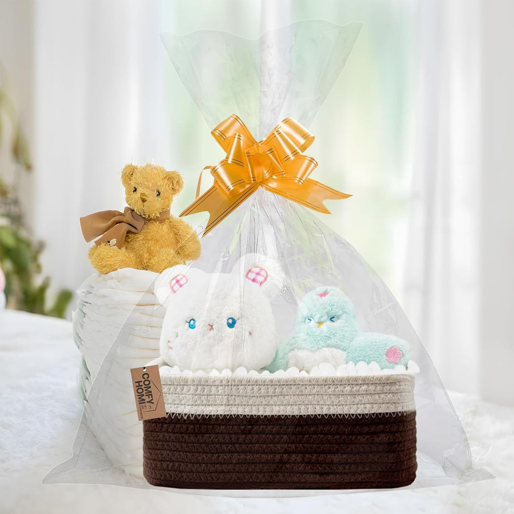 COMFY HOMI 11.5"x7.5"x4.7" Storage Baskets for Organizing | Cotton Rope Woven Basket | Toy Storage Bin Box | Basket for Shelves, Closet Organizer Bin, Decorative Closet Shelf, 3 Pack, dark brown/white