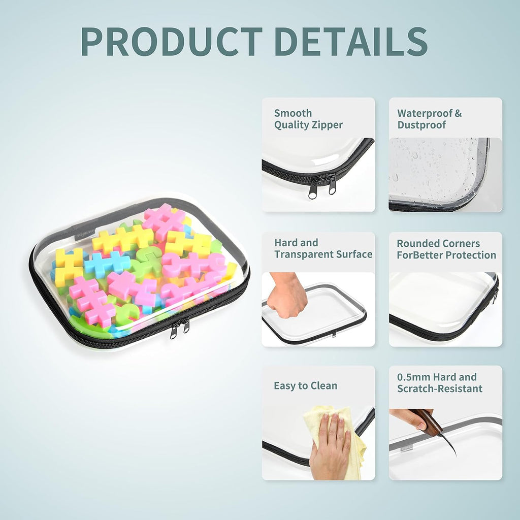 Hard Sided Clear Zipper Case for Storage- Professional-Grade Plastic Clear Zipper Pencil Case,Toy Storage Bins, Toiletry Bags, Travel Organizer（Black,2 Pack, M）