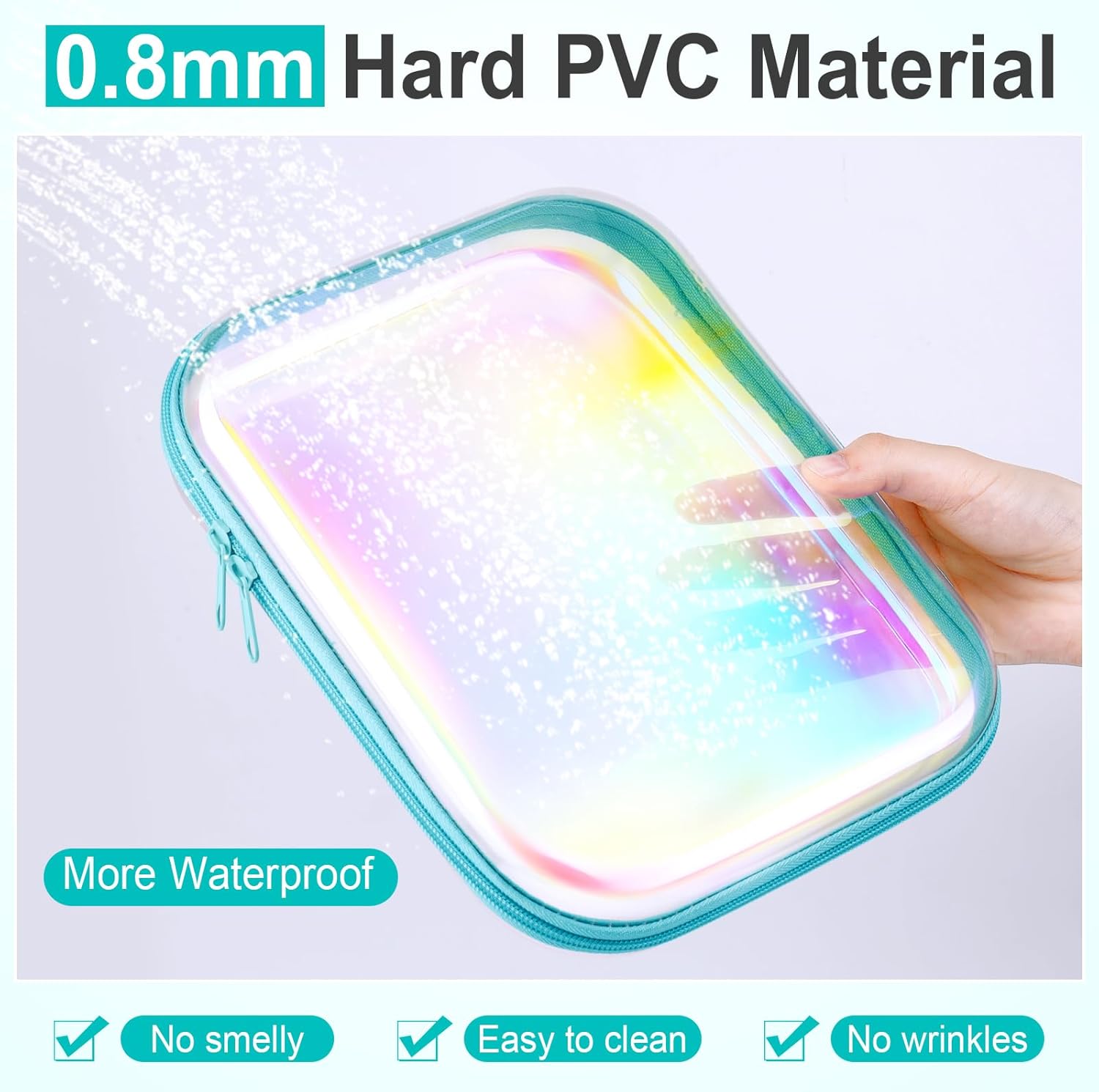 Sanwuta 6 Pcs Clear Hard Zipper Case Hard Plastic Zipper Pouches Transparent Makeup Bag Pencil Pouches for Travel Snacks Christmas Trinket Storage Organizer Box(Holographic,9.84 x 7.87 x 2 Inch)